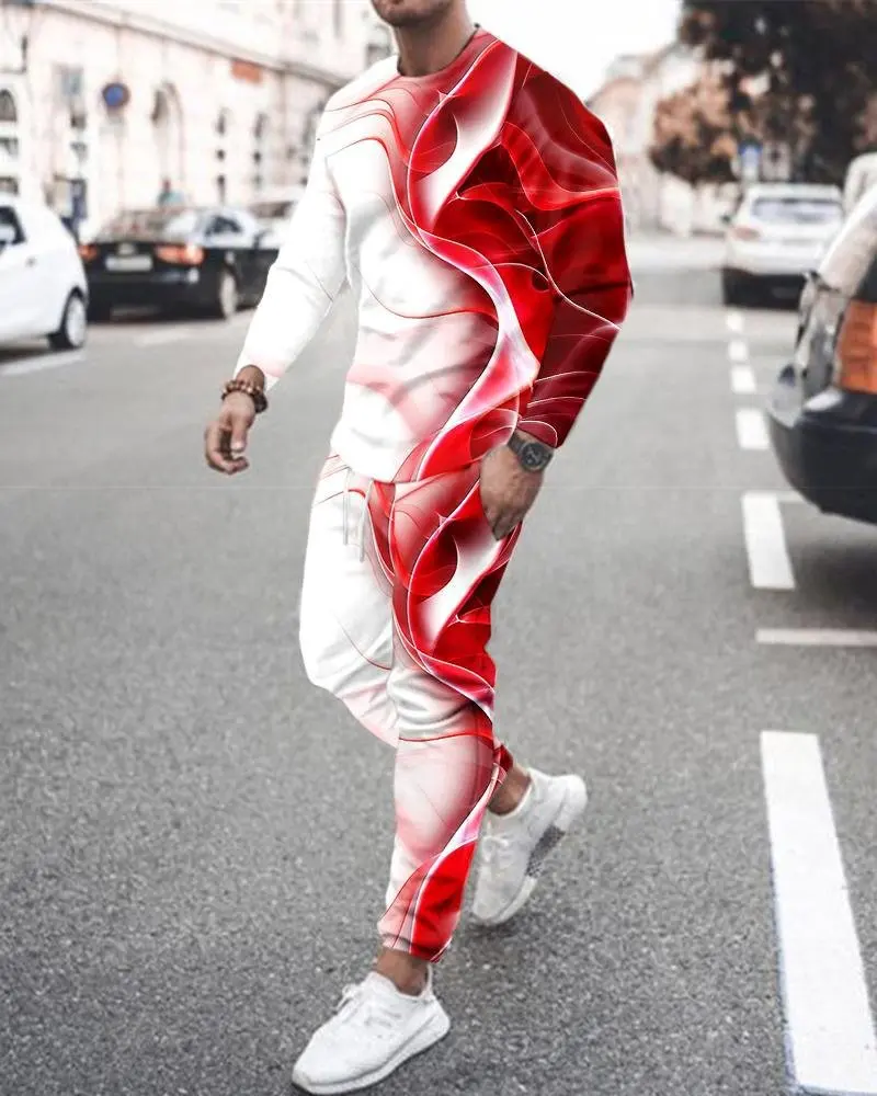 

2022 Summer Fashion Casual Two-Piece Men O-neck Blouse Drawstring Trousers Sportswear Personality Printed Men Clothing