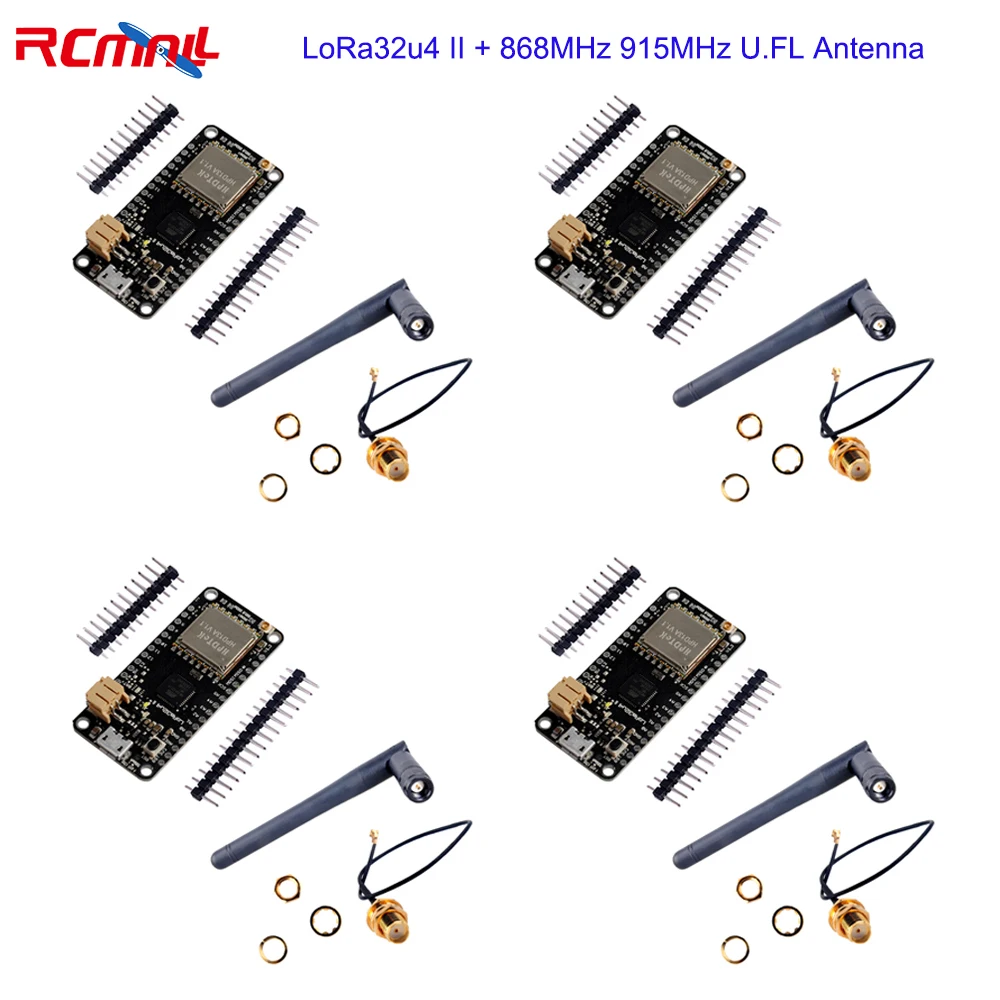 RCmall 4 Sets LoRa32u4 II Lora Development Board 868MHz 915MHz LiPo SX1276 HPD13 with Antenna for Arduino Lorawan IOT