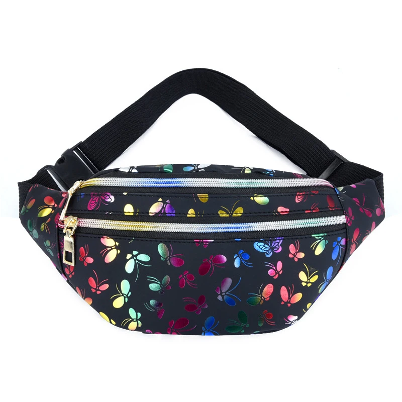 

Butterfly Printed Waist Bag Women Fanny Pack Colorful Girls Bum Bag Travel Cartoon Belt`s Bag Festival Mobile Phone Pouch Purse