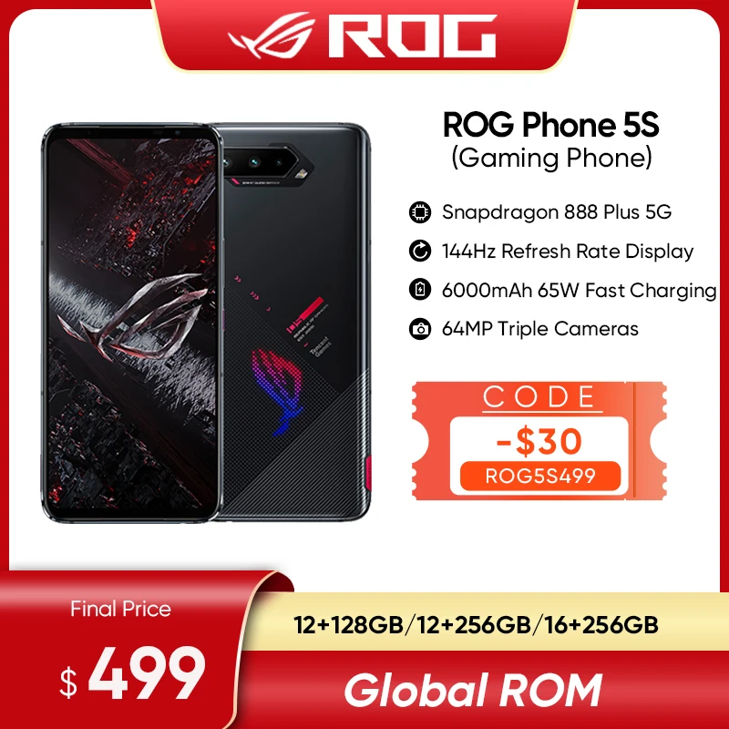 ASUS ROG Phone 5S 5 S 5G Smartphone Snapdragon 888 Plus 6.78'' 144Hz AMOLED 6000mAh 65W Fast charging Gaming Phone NFC