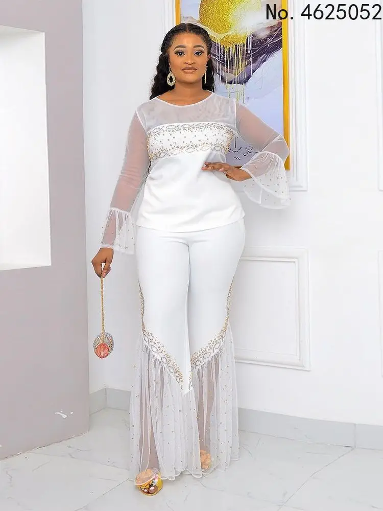 

Одежда большого размера для африканвечерние для Женщин Дашики Анкары комплект из 2 предметов наряды 2022 летние модные топы со стразами брюки...