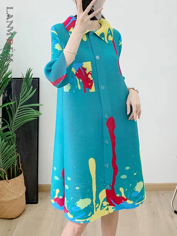 Платье женское Плиссированное однобортное свободного кроя с отложным