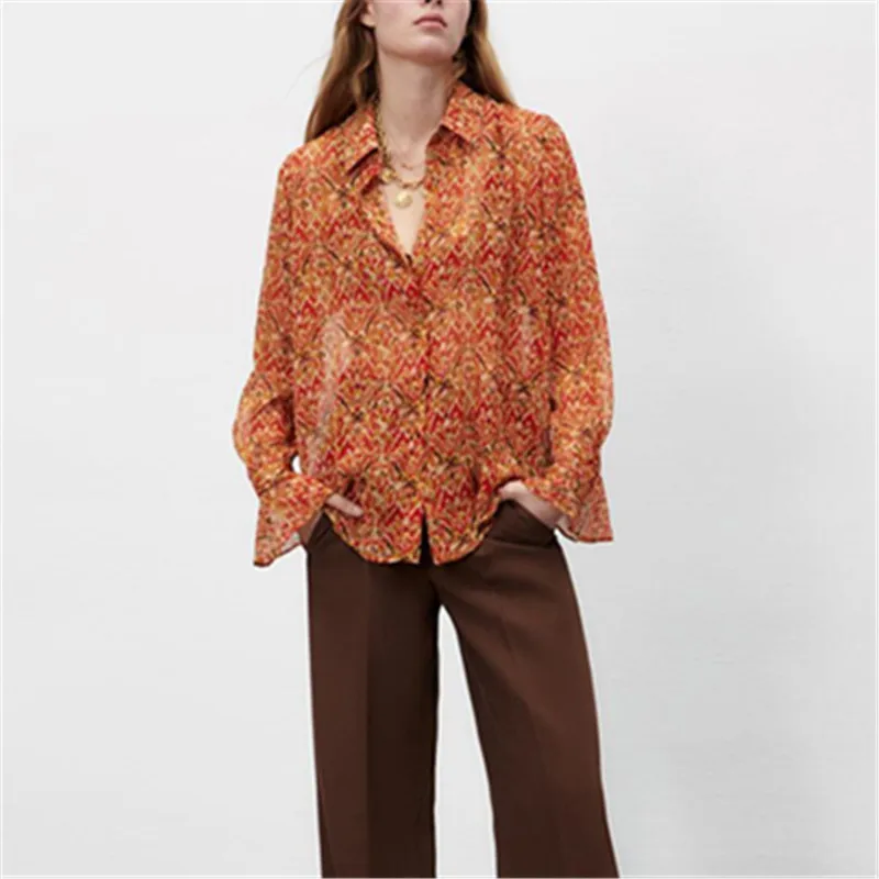 

Новая женская рубашка с длинным рукавом и откидным воротником PB & ZAspring в стиле ретро