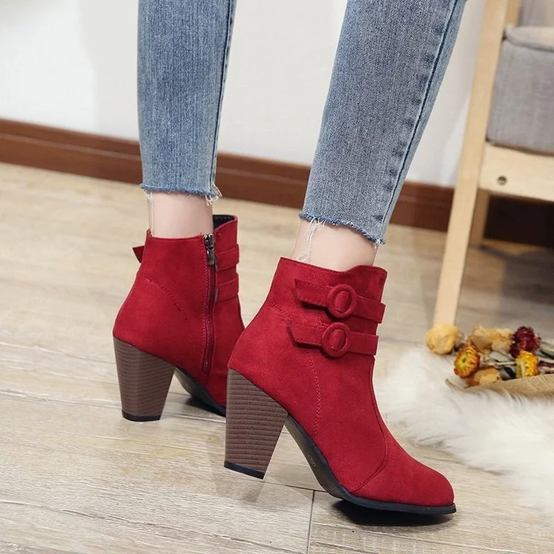 Women Boots Plus Size Spring Autumn 2022 New Flock Ankle Fahsion Modern Boots High Heel Woman Botas De Mujer Casual Ladies Boots