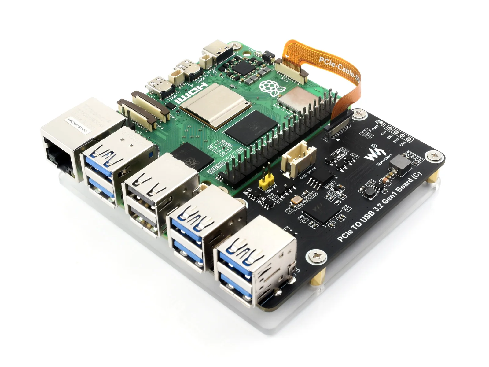 Плата PCIe до 4-канальной USB3.2 Gen1 (C) для Raspberry Pi 5 скорость передачи Гбит/с без