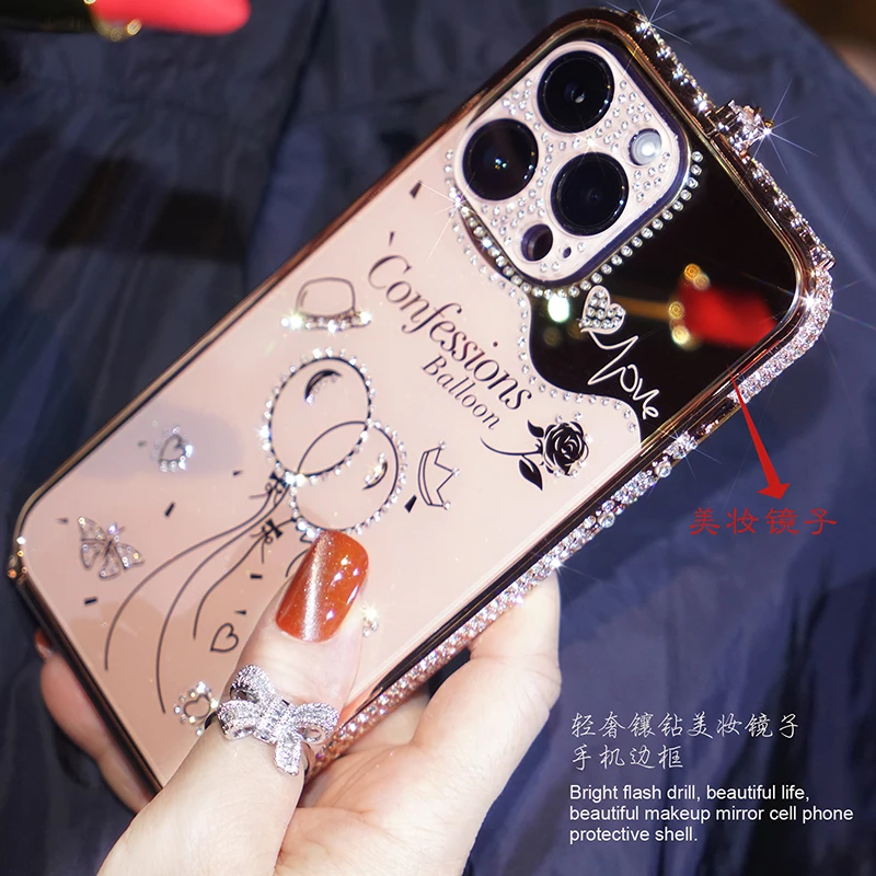Crystal Glitter Rhinestone Bumper Case For iPhone 14 13 11 12 ProMax Lens Protective Camera Cover for iPhone XsMax X XR 7 8 Plus
