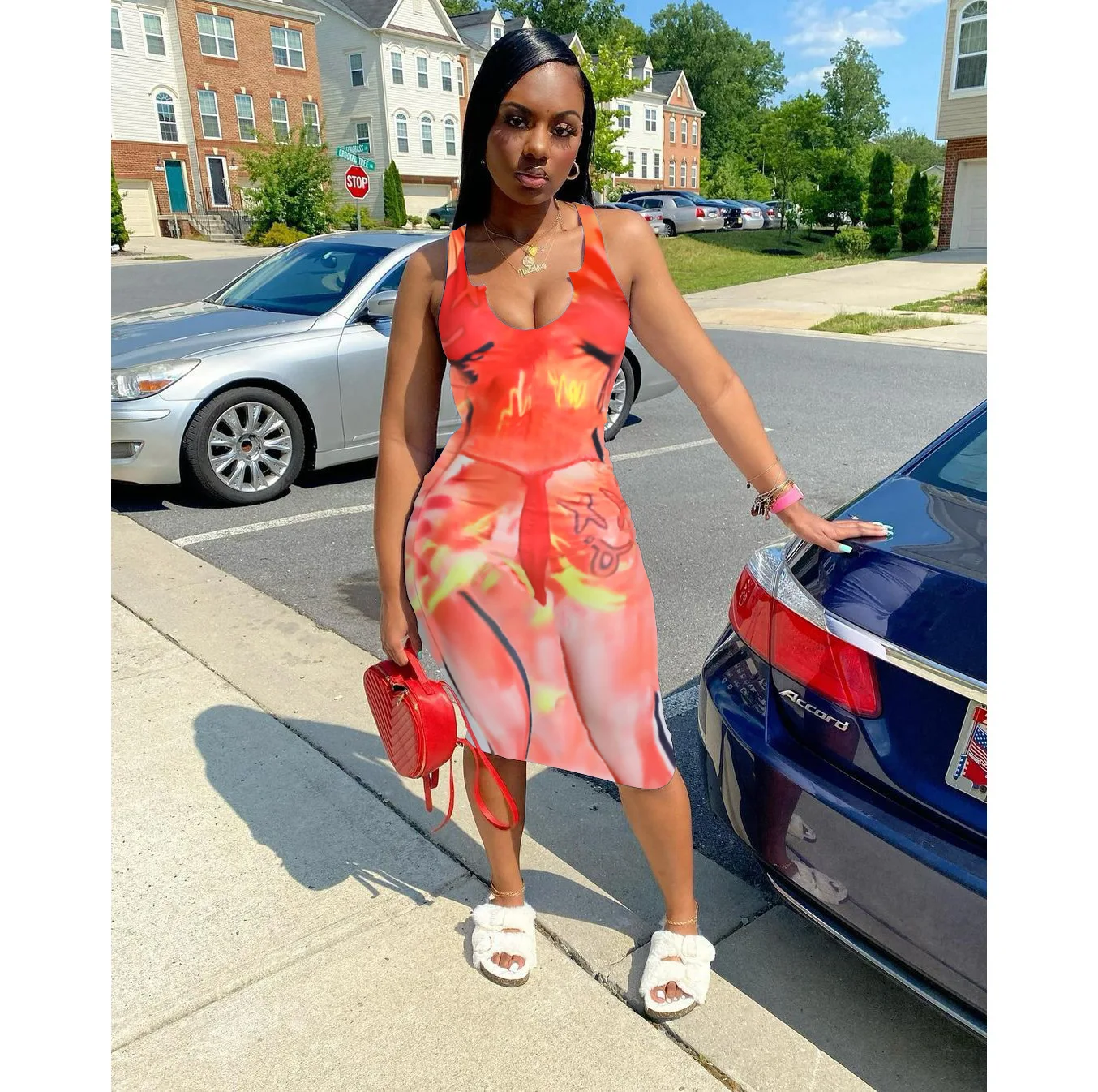 

Women 3D Print Sleeveless Tank Midi Dress Summer Fashion Sexy Dresses