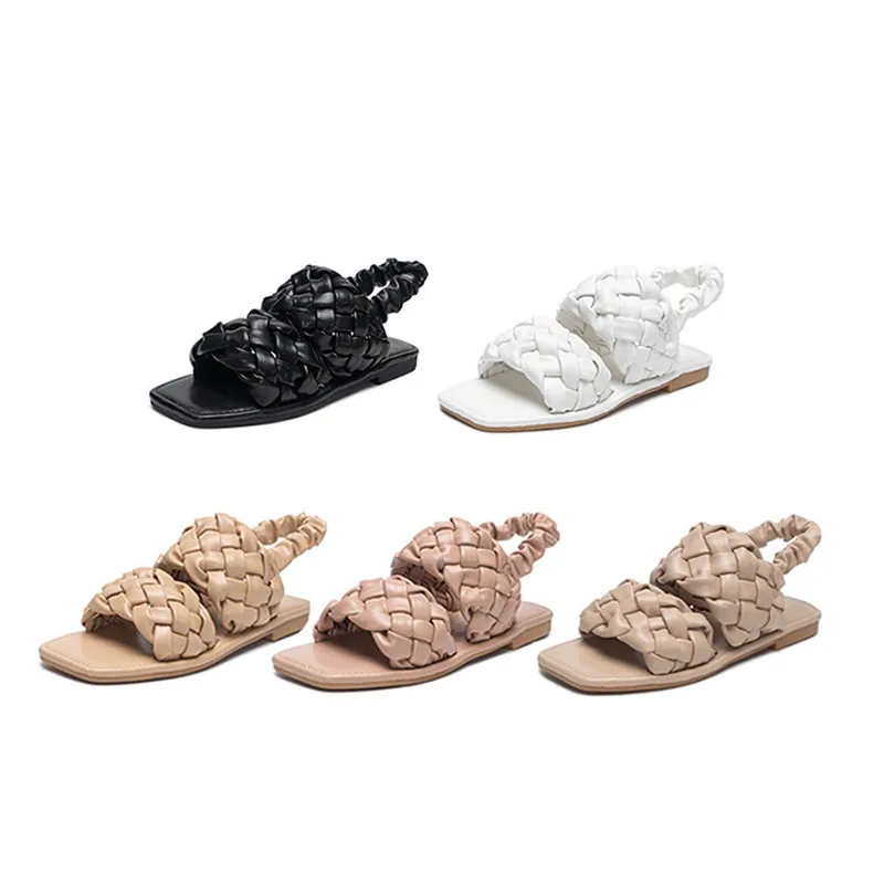 

Шлепанцы женские однотонные, плетеные сандалии с перфорацией, Повседневная пляжная обувь на плоской подошве, износостойкие, летняя обувь