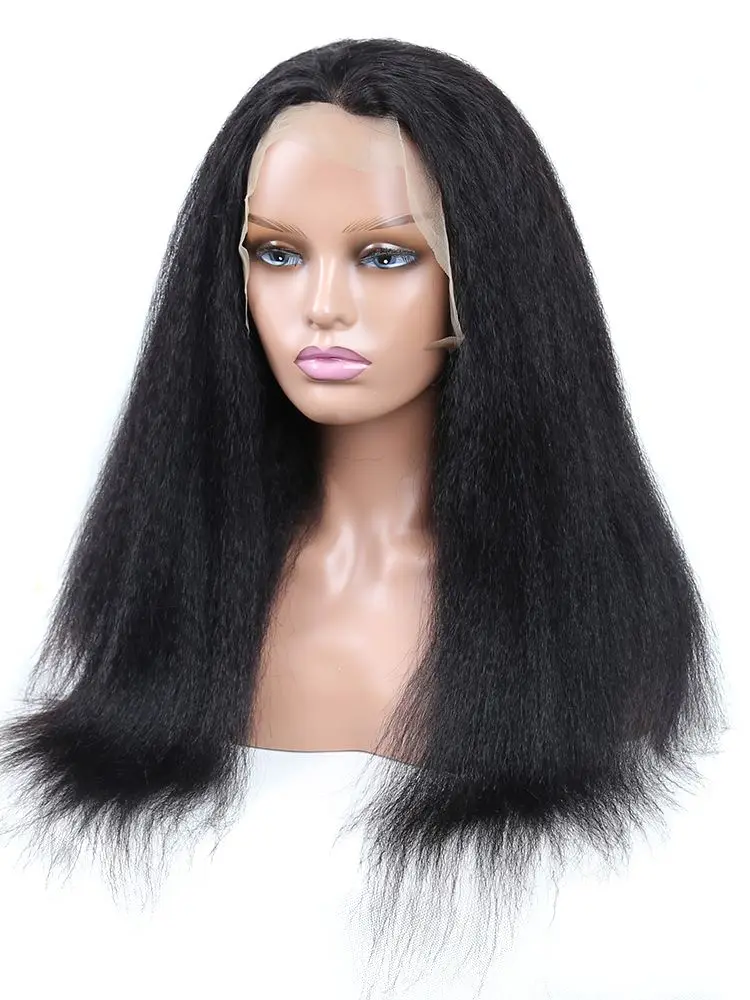 Kinky Straight Human Hair Wigs Natural Color 13x1 T Part Lace Wig Pre Plucked With Baby Hair 8-30 Inch Peruvian Hair Lace Wig