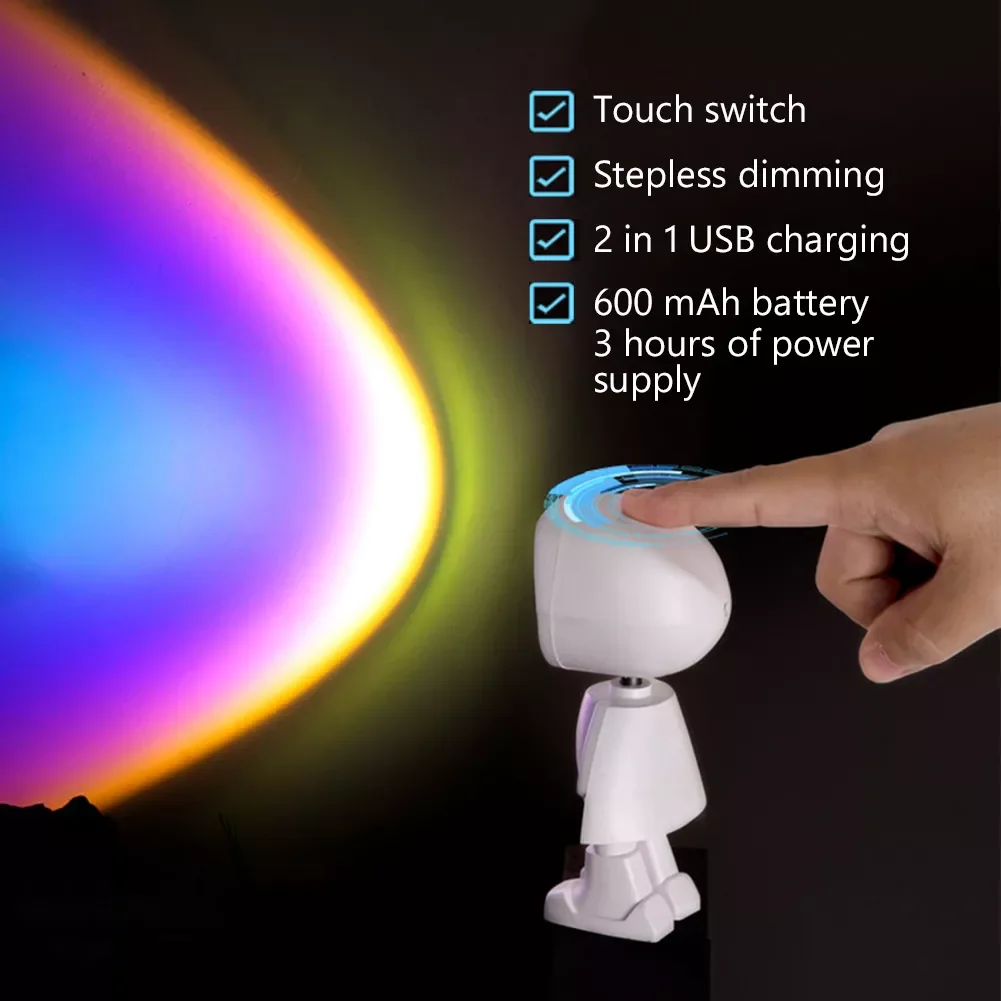 

360° Sunset Red Lamp Robot Atmosphere Light Stepless Dimming Projector Night Lamp Network Red Selfie Light Sunset Projector Lamp