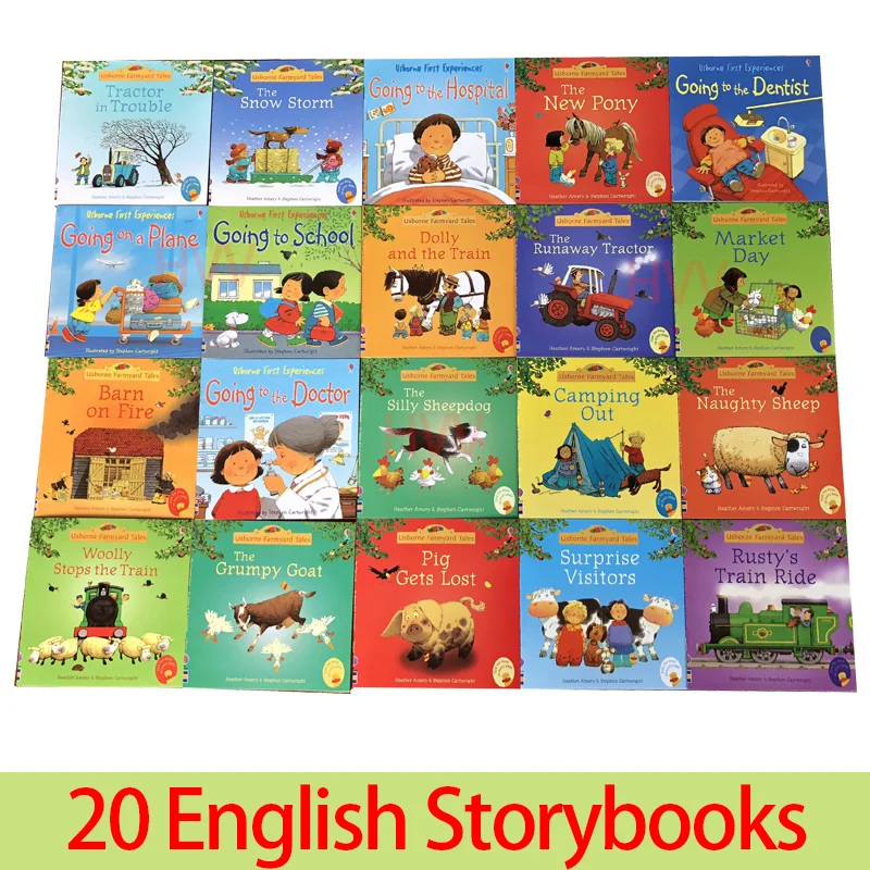 20 книг, книги с рассказами, английские детские книжки с изображением, детские книжки, знаменитые ученические книжки с ушами для детей, либро...