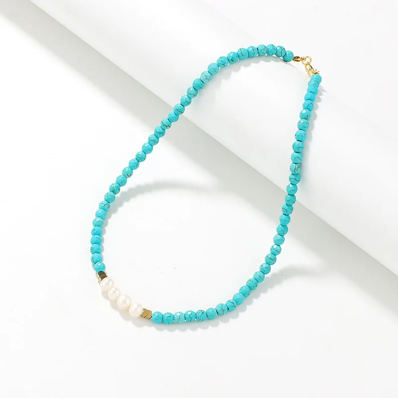 

Fashion New Personality Imitate Natural Freshwater Pearl Necklace Simple Design Bohemian Turquoise Clavicle Necklace Jewelry