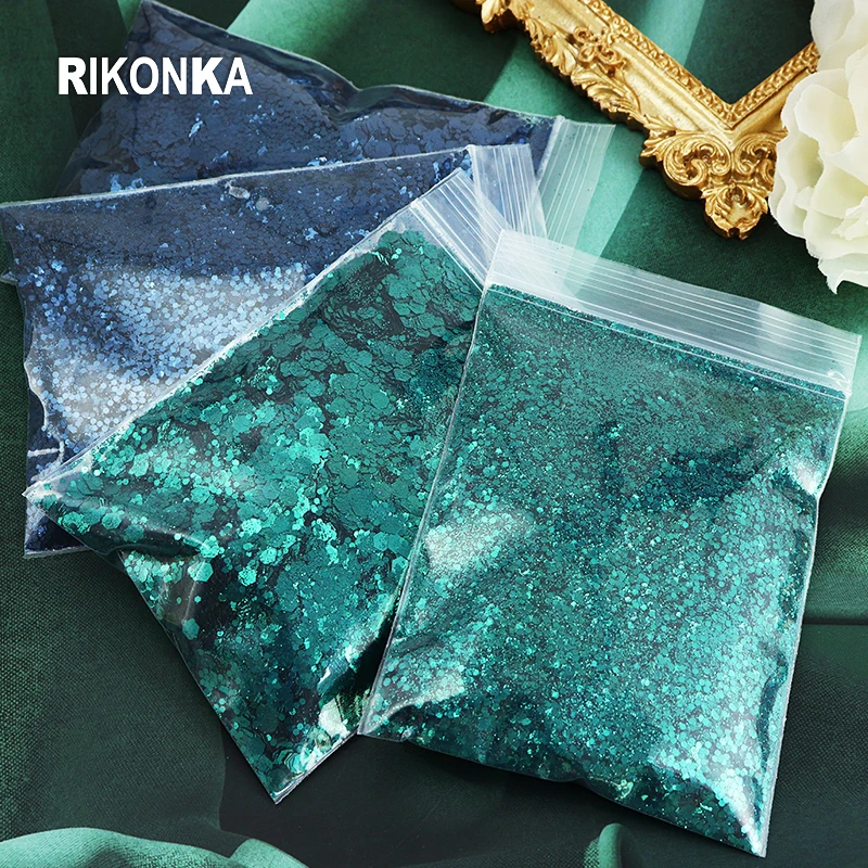 

50 г Смешанные крупные блестящие темно-синие шестигранные блестки изумрудно-зеленые пайетки принадлежности для ногтей для профессионалов «...