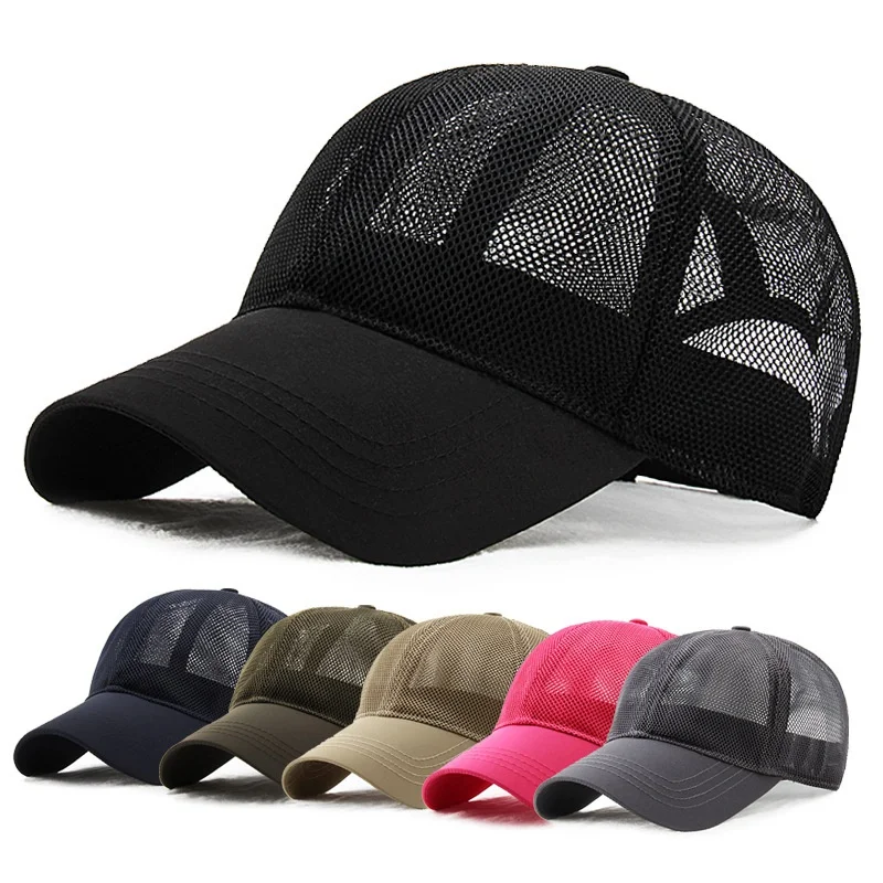 

Solid Color Mesh Adjustable Sun Protection Men Dad Hat Shade Outdoor Summer Unisex Baseball Cap Trucker Cap Men