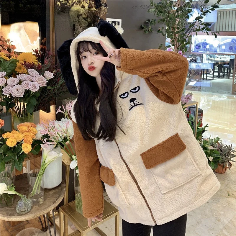 

Новинка, тонкое плюшевое пальто, модная одежда креативного дизайна для женщин, куртка с коричневыми рукавами в стиле пэчворк, топ Y2k, милые э...