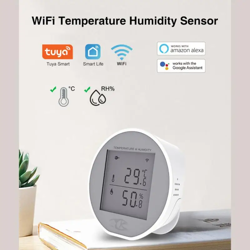 

Умный датчик температуры и влажности Tuya для домашнего или растительного роста с ЖК-дисплеем, Wi-Fi, высокоточный гигрометр, термометр