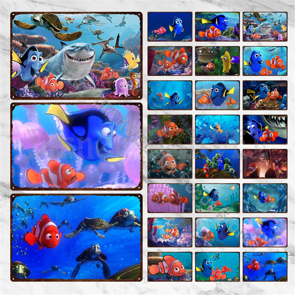 

Винтажный металлический знак Disney, жестяная Наклейка на стену в стиле ретро, в виде рыбки клоун, постер, мужская пещера, домашний декор