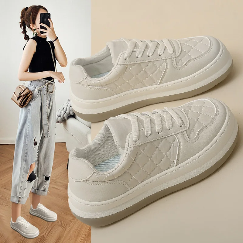 

Women Thick Flat Casual Shoes Ladies Lace Up Trainers 2022 Spring Autumn Female Walk Runnning Non-slip Sneakers Zapatos De Mujer