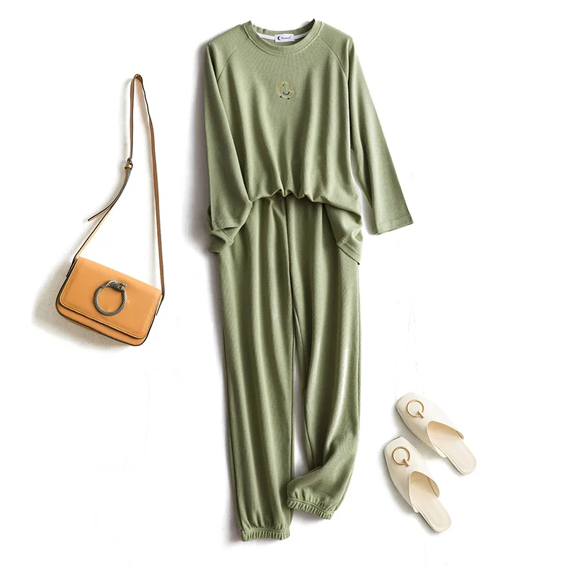 Loungewear Ladie's Sleepwear Set New Spring Autumn Waffle Cotton Pajamas Women Loose Casual Outside Wear Suit Home Service