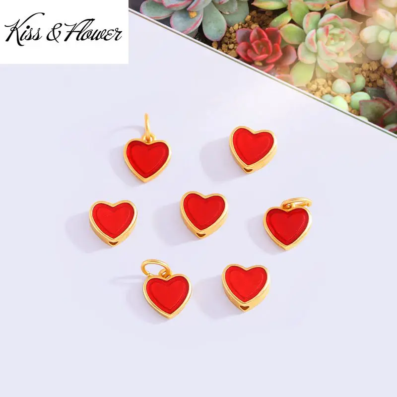 

KISS&FLOWER AC35 Wholesale Fashion Kids Girl Friend Party Birthday Wedding Gift Drip Oil Heart DIY Beads Charm For Bracelet 1pc
