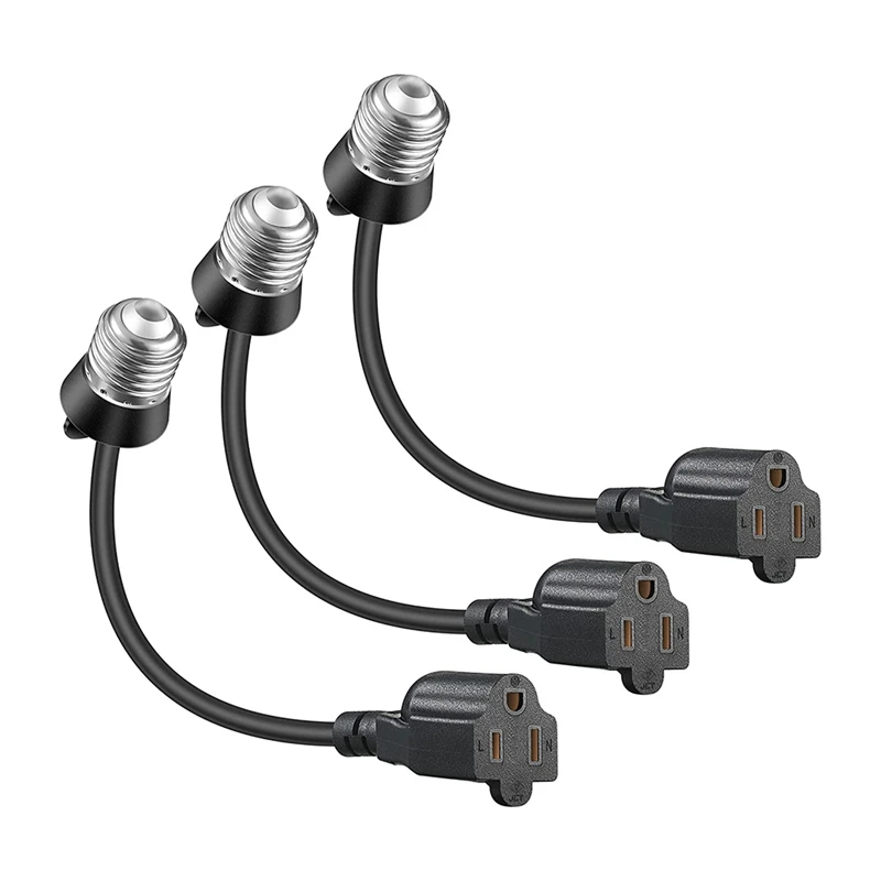 

3PCS Light Bulb Outlet Socket Adapter E26/E27 Light Socket To Plug Adapter Convert 3 Prong 2 Prong Cord For Garage