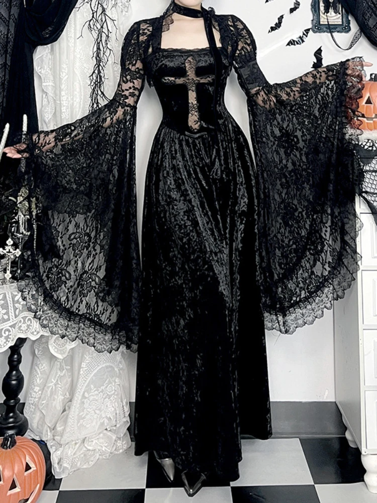 Осенне-весеннее новое стильное темное готическое сексуальное облегающее платье
