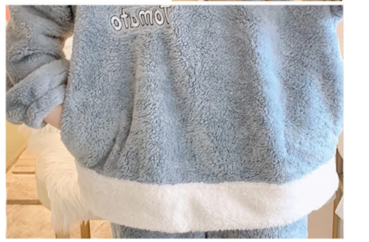 Women's Winter Warm Thin Pajama Suit Length To The Shank Polyester Comfortable Colorful Cut Cartoon Leisure Wear With No Hat