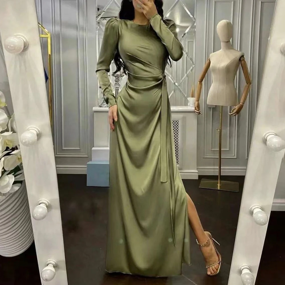 

2023 Autumn and Winter Women New Sexy Hip Slim Irregular Tunic Dress Solid Color Satin Long Sleeve Fashion Elegant Dress