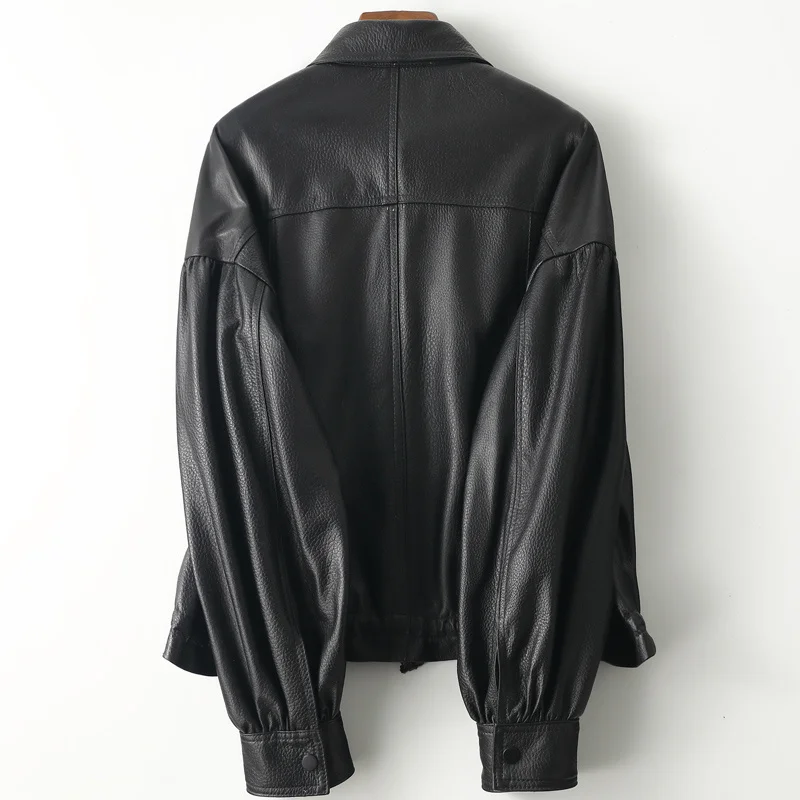 Кожаная куртка женская черная из натуральной кожи короткое пальто овечьей шкуры