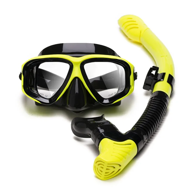 Scuba Diving Mask Snorkels Set Tempered Glass Anti-Burst Myopia Lenses  Anti-Fog Adult Diving Easy Breath Tube Snorkel Mask
