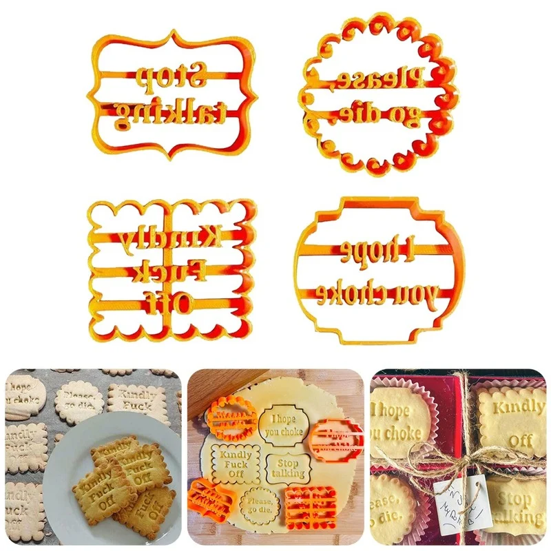 

4pcs/set Cookie Cutters Molds with Good Wishes Cookie Stamp Pastry Tools Biscuit Mold for Baking Fondant Cutter Cookie Moulds