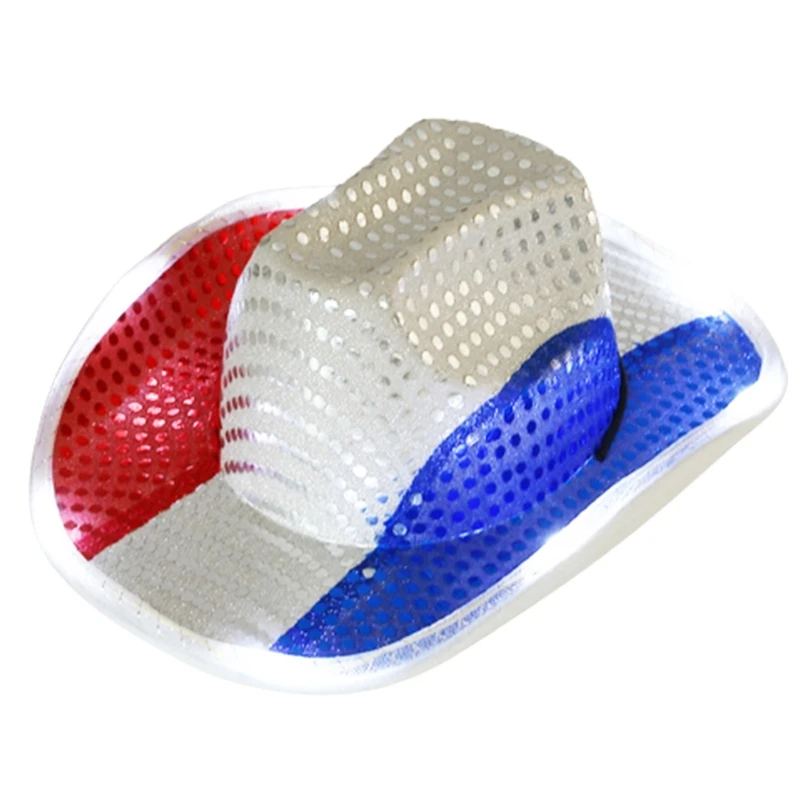 

634C LED Top Hat Western Cowgirl Hat Wide Brim Glowing Hat Fashion Fedora Musical Festival Party Hat Novelty Cosplay Headwear