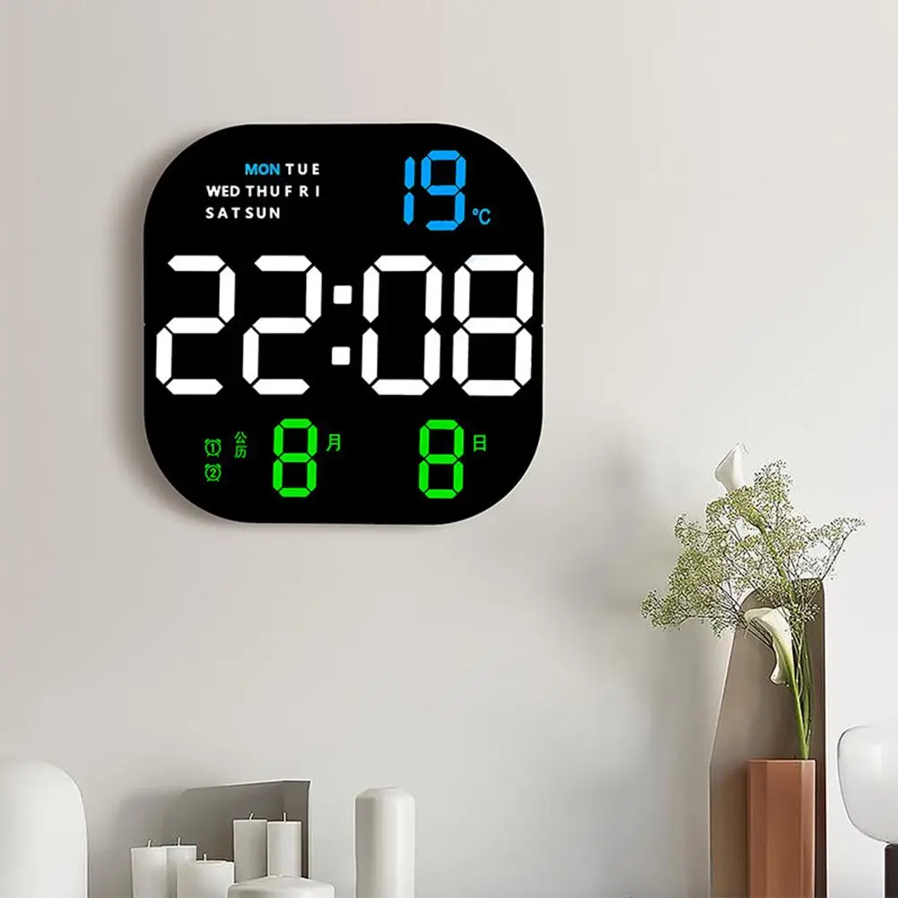 

Time Clock Alarm Remote Display Control 10 Led Wall-mounted Digital Clock Temperature Wall Date Brightness Level Adjustable