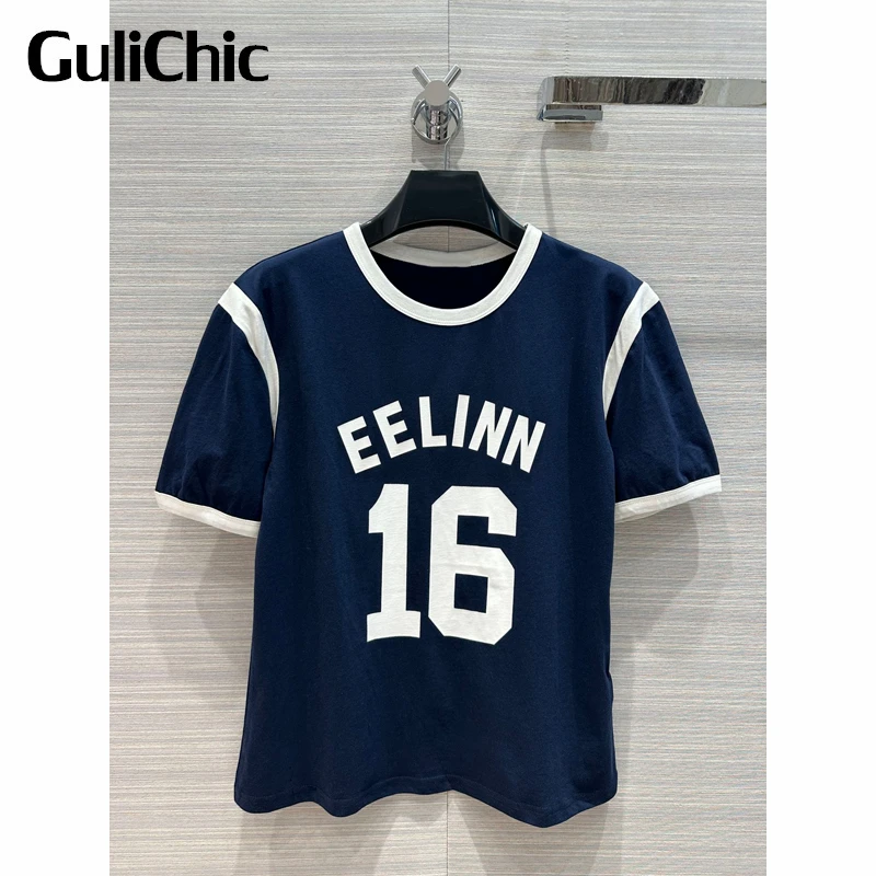 

1.6 GuliChic Women Casual 100% Cotton Tee Round Neck Digital Letter Print Short Sleeve T-Shirt
