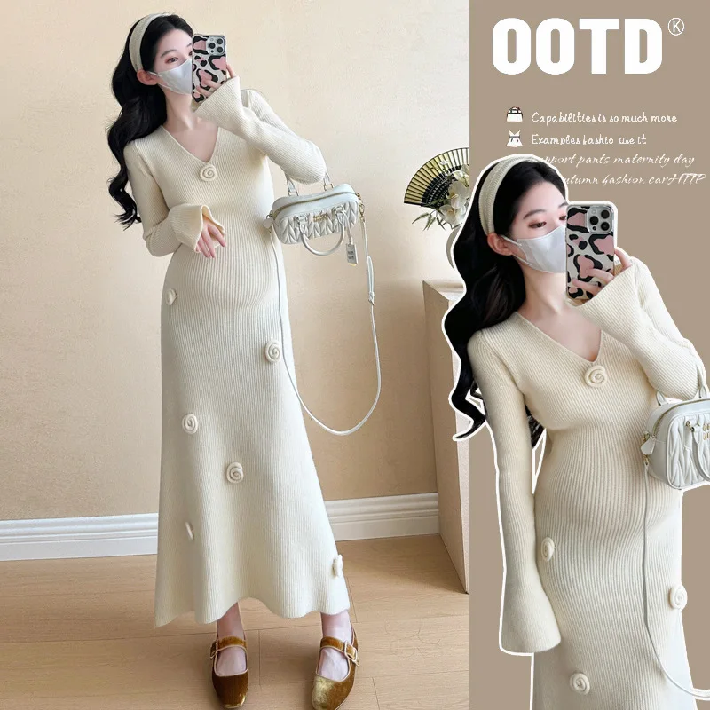 Осеннее винтажное платье с цветочным принтом для беременных модное трикотажное