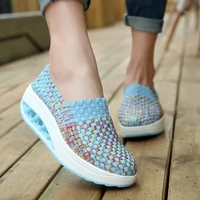 2022 fashion new breathable weaving women shoes wedges increased thick platform shoes woman summer handmade casual shoes ladies