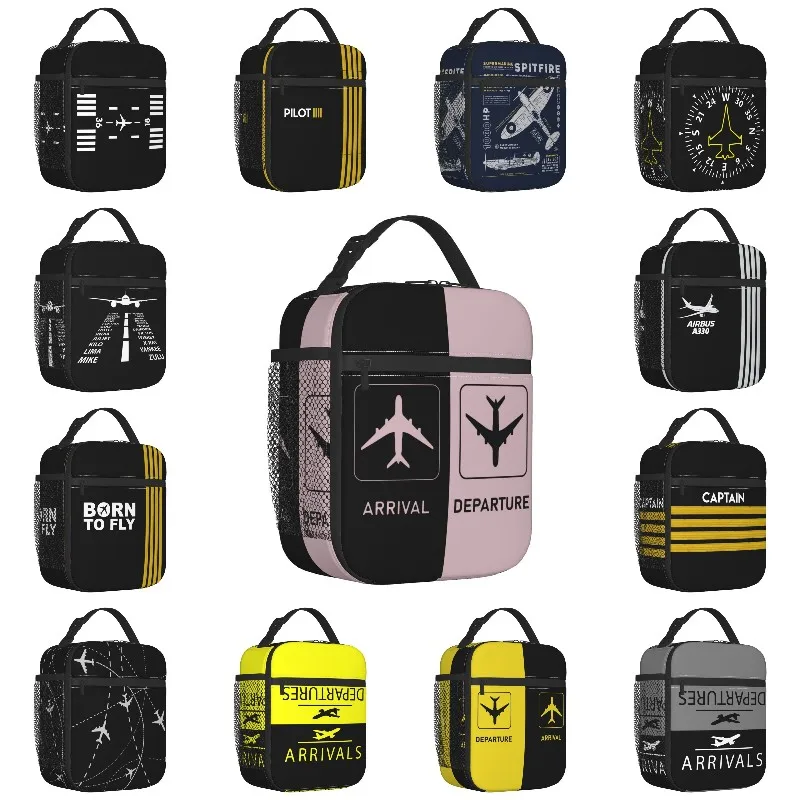 Custom Born To Fly Captain Stripes Flight Pilot Lunch Bag Women Cooler Thermal Insulated Lunch Box for Kids School