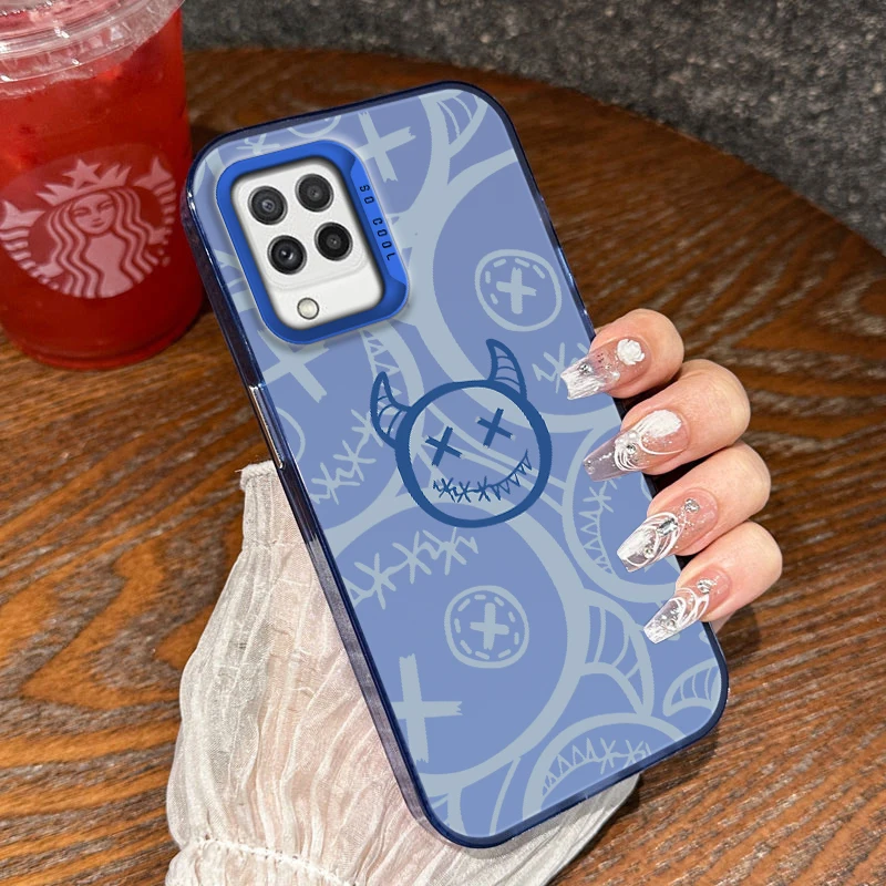 Malowane etui na telefon Cartoon Demon do Samsung Galaxy A22 M22 F22 M32 A12 M12 F12 Matowa galwanizowana osłona amortyzująca