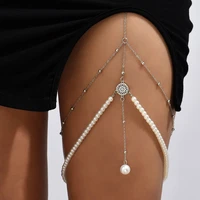 1pc 2022 leg thigh chain for women gold plated silver color pearl leg chain multi layer thigh chain boho body chain jewelry gift