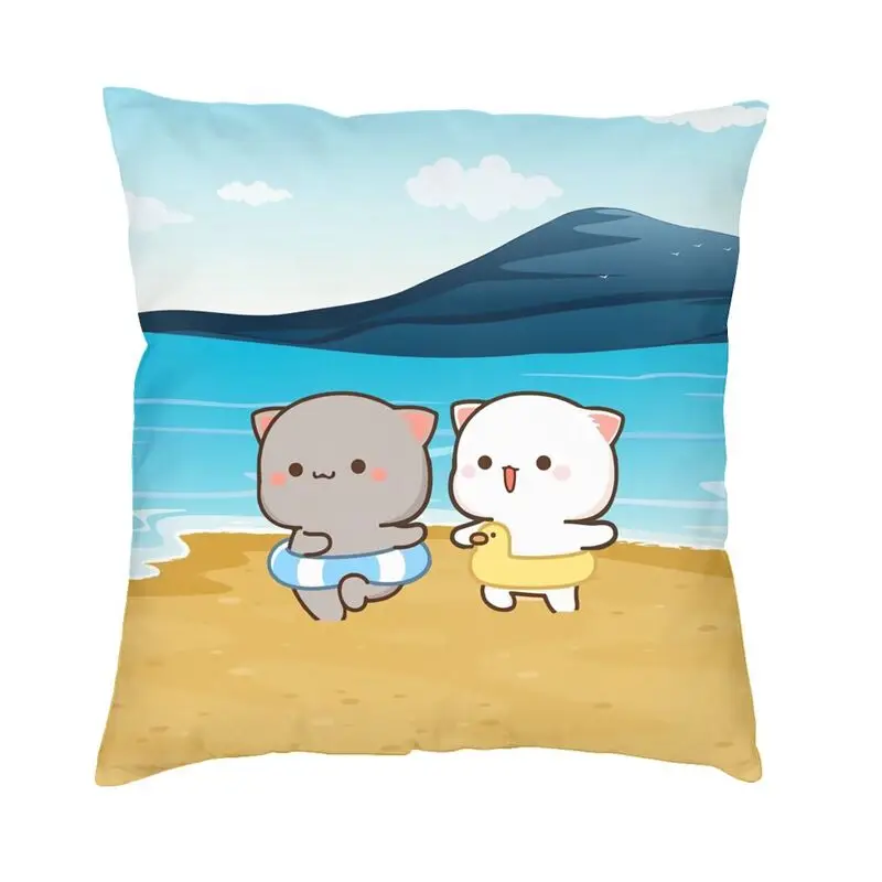 

Cute Peach And Goma Playing On The Beach Cushion Cover 40x40 Couple Mochi Cat Pillow Case for Sofa Square Pillowcase Home Decor