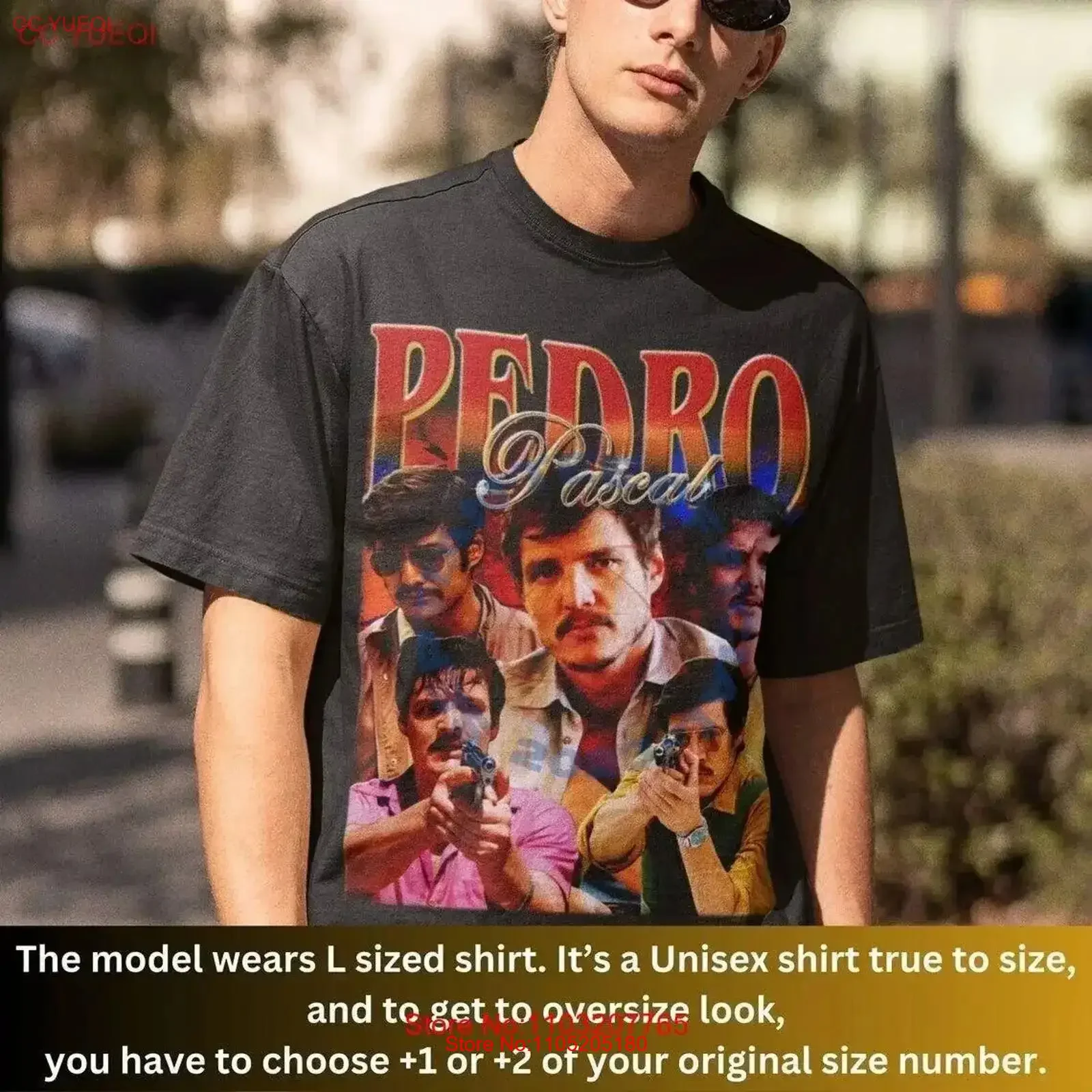 Фото Футболка Pedro Pascal Homage 90s Javier Peña Narco Pas винтажный потертый графический слегка топ для повседневной носки Мягкий мужской винтажный №1