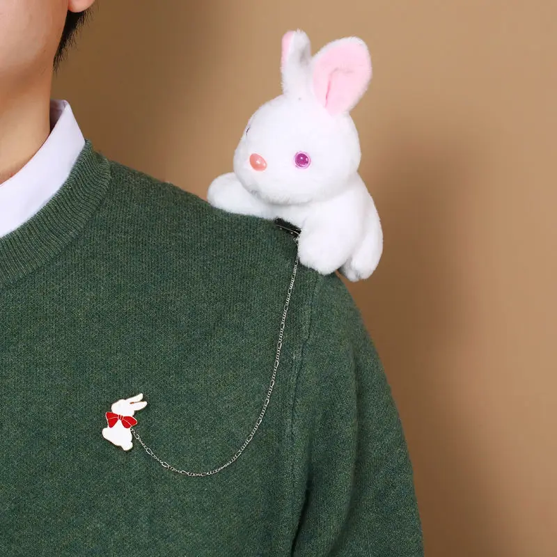 

Cute Doll Plush Rabbit Brooch Personalized Creative Clothing Pin Clip Chain Versatile Bag Pendant Accessories