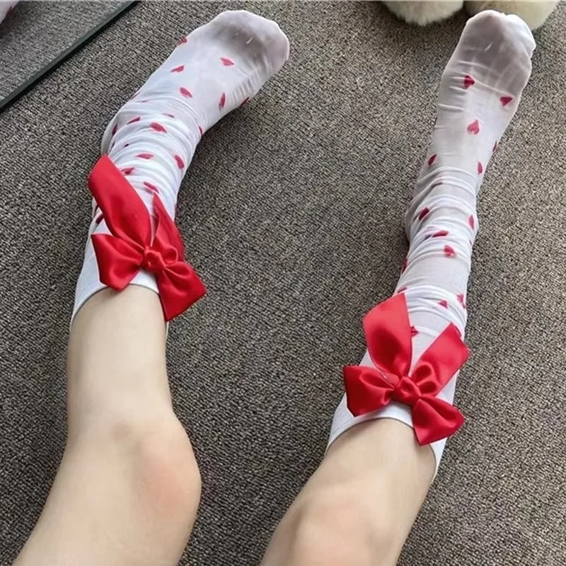 Лолита красный бант выше колена длинные носки сексуальные чулки женские милые