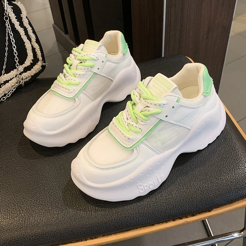 

2022 Breathable Mesh Chunky Sneakers for Women Summer Thick Bottom Vulcanized Shoes Woman White Platform Sneaker Shoes