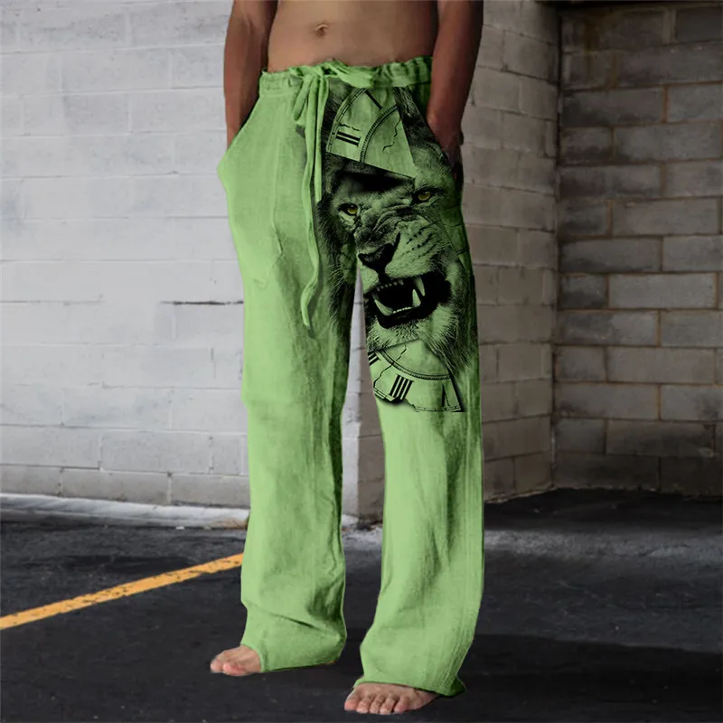 

Men's Casual Linen Pants,Yoga Beach Simple Print Casual Summer Elastic Waist Drawstring Baggy Trousers with Pockets