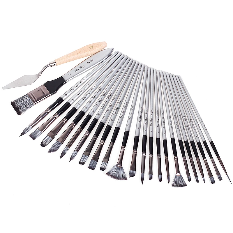 

23pcs Paint Brushes Set Nylon Hair Artist Sponge with Storage Case Watercolors Acrylic Palette Knife Oil Painting Art Supplies