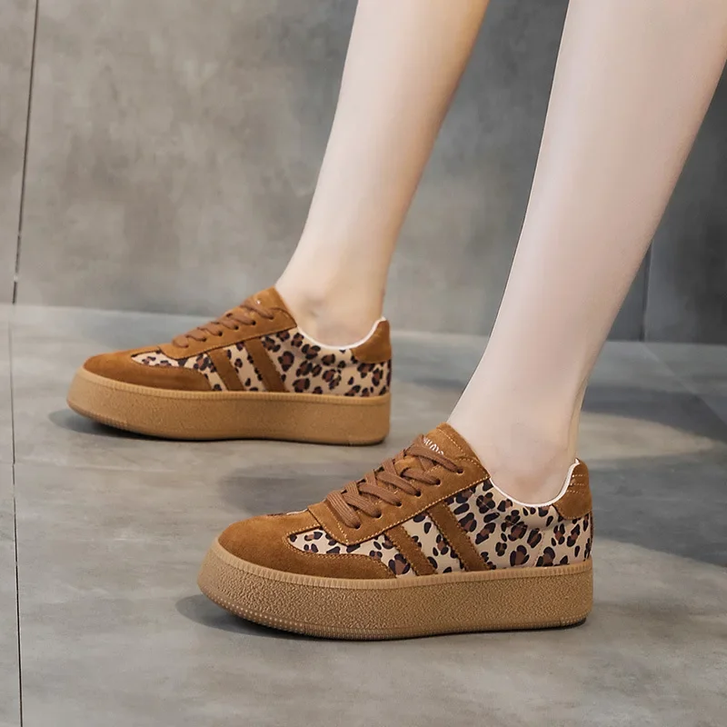 CLAIAMI женские тренировочные туфли из коровьей замши леопардовая кожаная обувь для