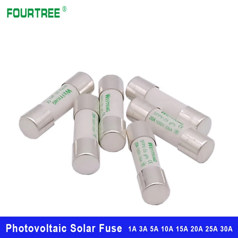 

50Pcs PV Solar Fuse 1000V DC 10*38mm 1A 3A 5A 10A 15A 20A 25A 30A For Photovoltaic Power System Protection Pure Silver Melt