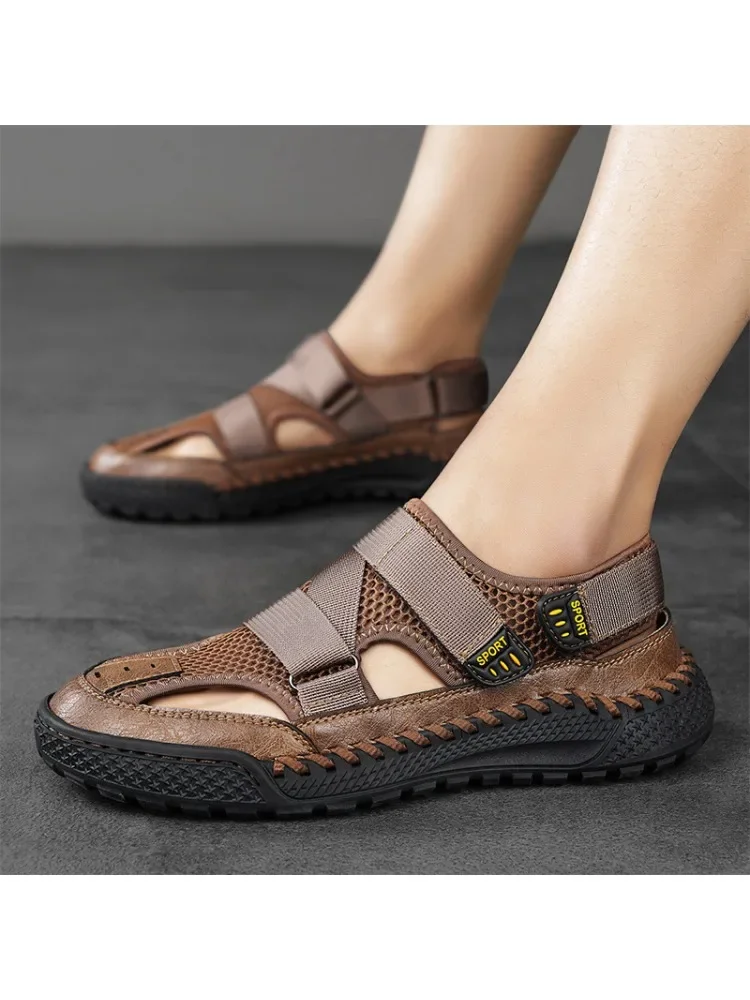 Мужские сандалии больших размеров дышащая сетчатая пляжная обувь Нескользящие с