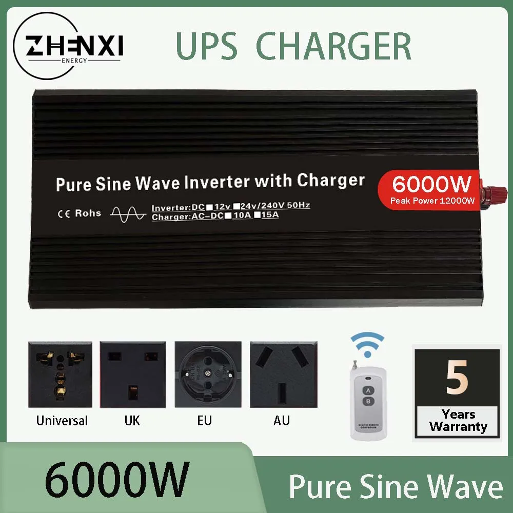 

ZHENXI Rated 6000W Pure Sine Wave Inverter With Charger DC12/24/48V To AC 220V/230V 100/110/120V UPS Power Solar Inverter
